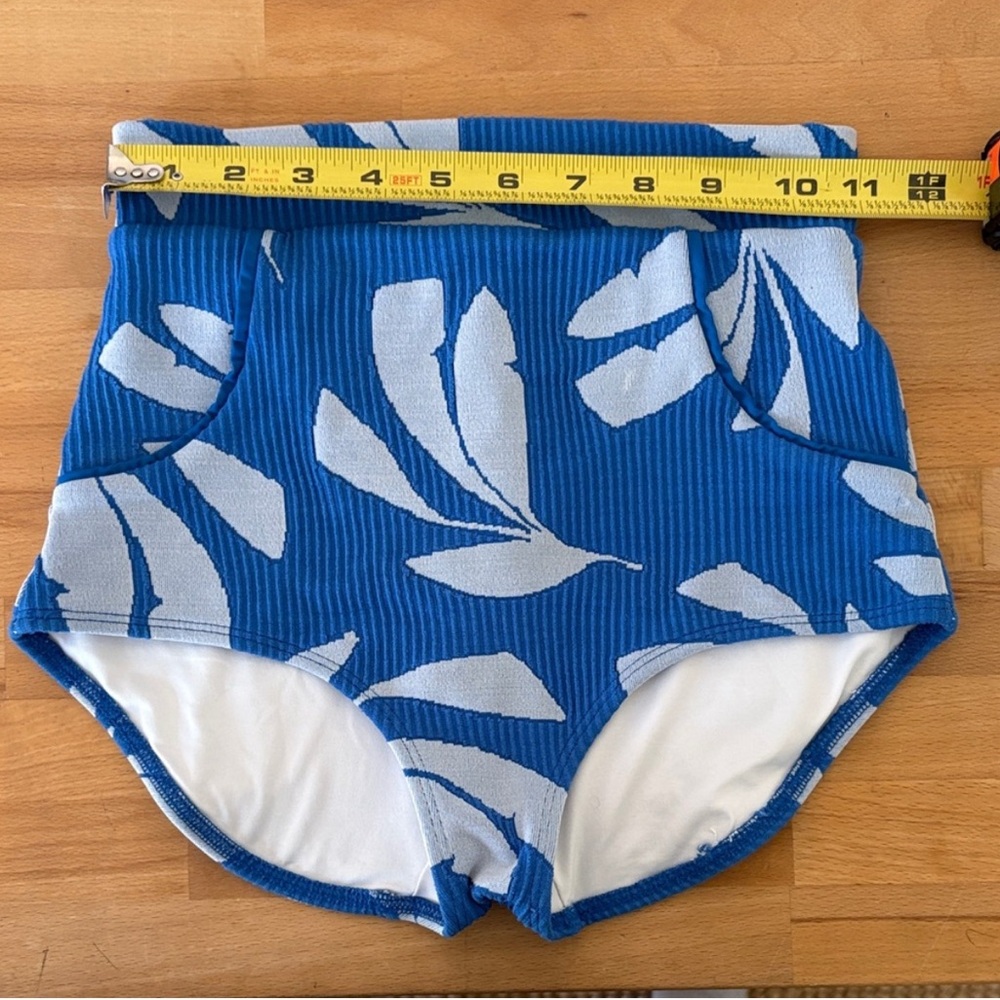 Seea Blue and White Leaf Print Bikini Bottom